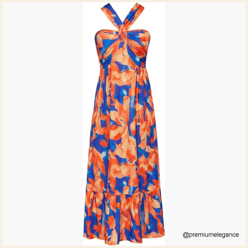 Flowy Halter Maxi Dress with Pockets, Boho Summer Casual Beach Wear